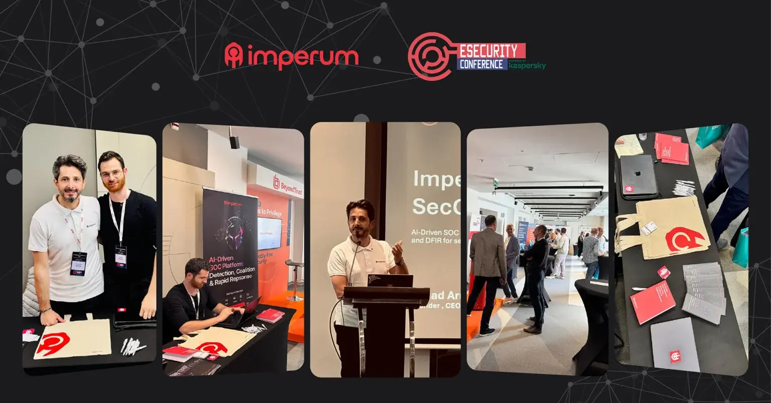 Photo collage of Imperum presentations, demonstrations and conversations at eSecurity Conference 2024.