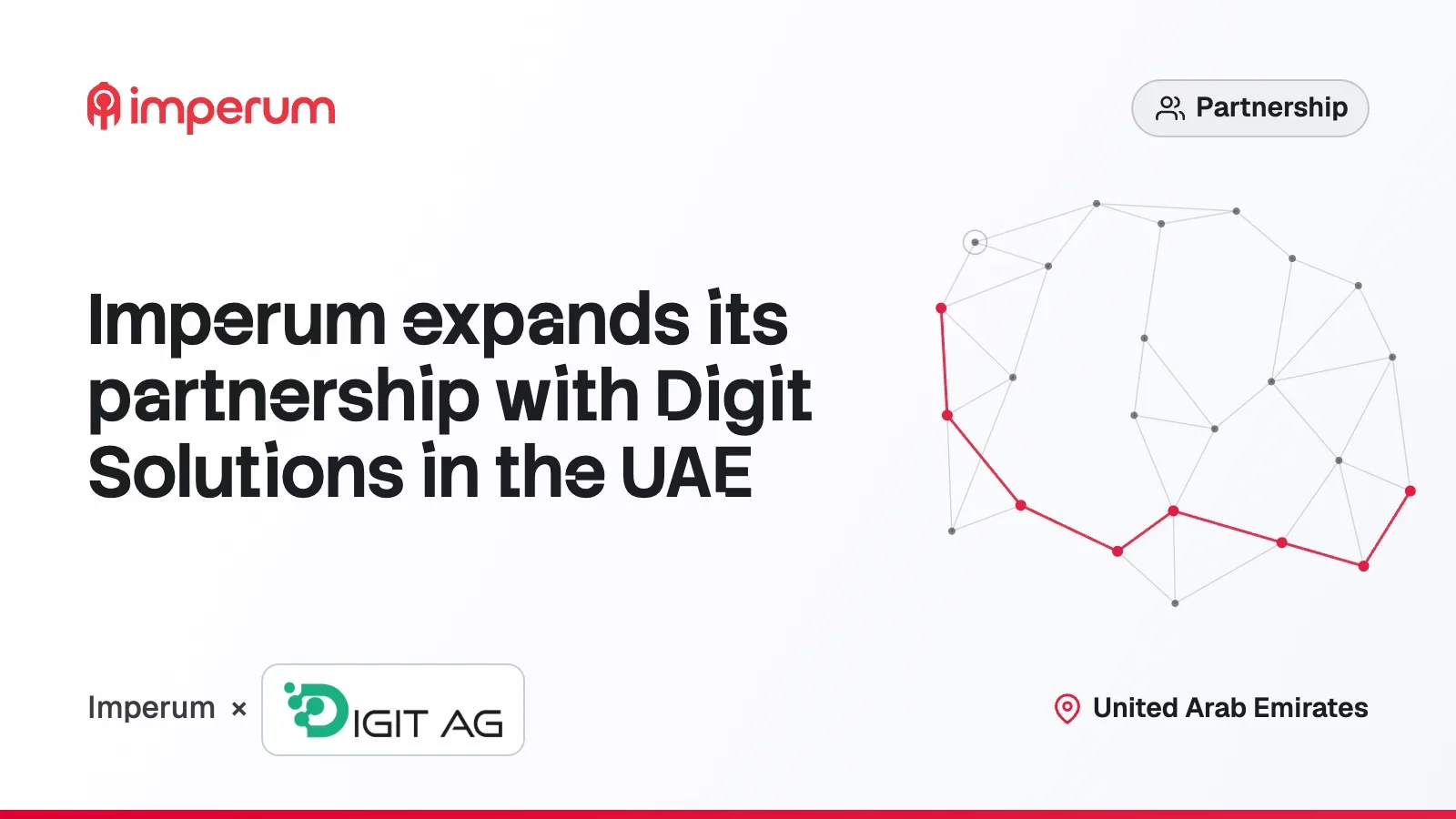 Partnership announcement: the Imperum wordmark beside the Digit AG logo, over a network diagram.
